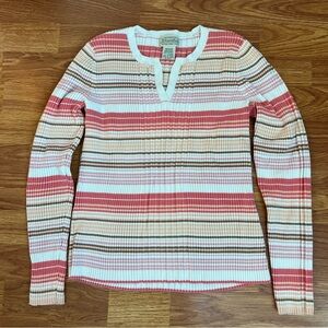 ST. JOHN’S BAY Pink Striped 100% Cotton Ribbed Top Size M